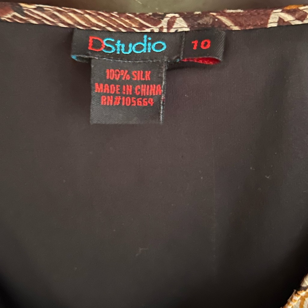 Y2K DSTUDIO 100% Silk Fairy Grunge Slip Dress Abstract Geo Indie Boho | Size 10 - Picture 3 of 14